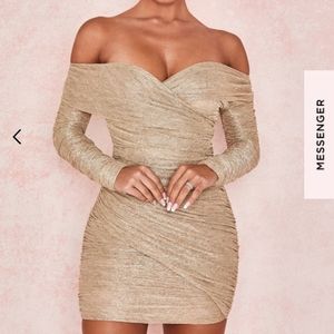 House of CB Felicity Gold Ruched Mesh Dress